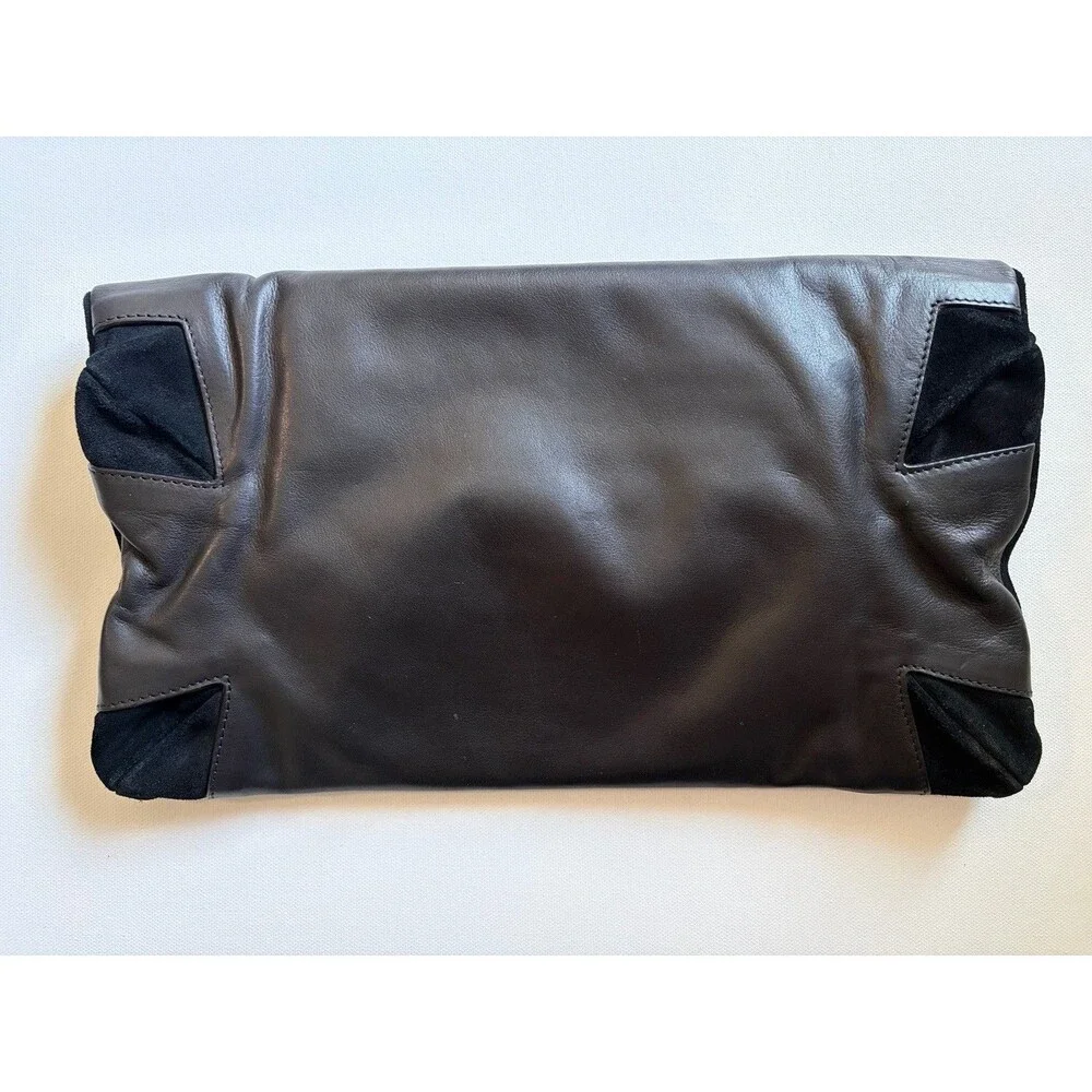 Devi Kroell Black Leather Suede Foldover Clutch Bag Purse Evening Cocktail Italy